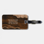 Chic Brown Roos Gold Glitter Agate Custom Monogram Bagagelabel (Achterkant horizontaal)