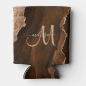 Chic Brown Roos Gold Glitter Agate Custom Monogram Blikjeskoeler (Voorkant)