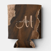Chic Brown Roos Gold Glitter Agate Custom Monogram Blikjeskoeler (Achterkant)