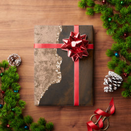 Chic Brown Roos Gold Glitter Agate Custom Monogram Cadeaupapier