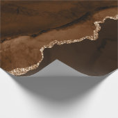 Chic Brown Roos Gold Glitter Agate Custom Monogram Cadeaupapier (Hoek)