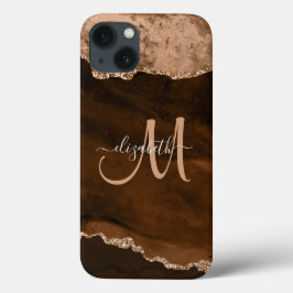 Chic Brown Roos Gold Glitter Agate Custom Monogram Case-Mate iPhone Case