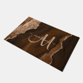 Chic Brown Roos Gold Glitter Agate Custom Monogram Deurmat (Schuin)