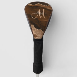 Chic Brown Roos Gold Glitter Agate Custom Monogram Golfheadcover