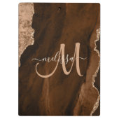 Chic Brown Roos Gold Glitter Agate Custom Monogram Klembord (Achterkant)