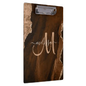 Chic Brown Roos Gold Glitter Agate Custom Monogram Klembord (Rechts)