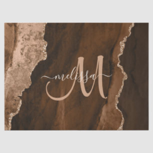 Chic Brown Roos Gold Glitter Agate Custom Monogram Tissuepapier