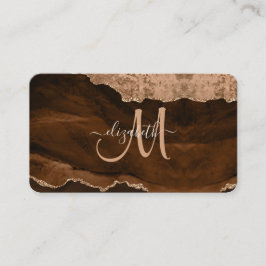Chic Brown Roos Gold Glitter Agate Custom Monogram Visitekaartje