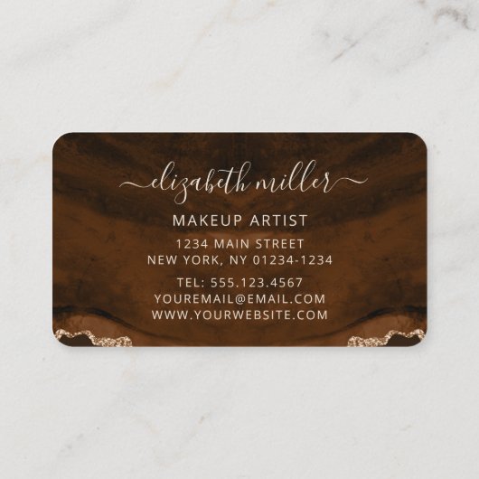 Chic Brown Roos Gold Glitter Agate Custom Monogram Visitekaartje (Achterkant)