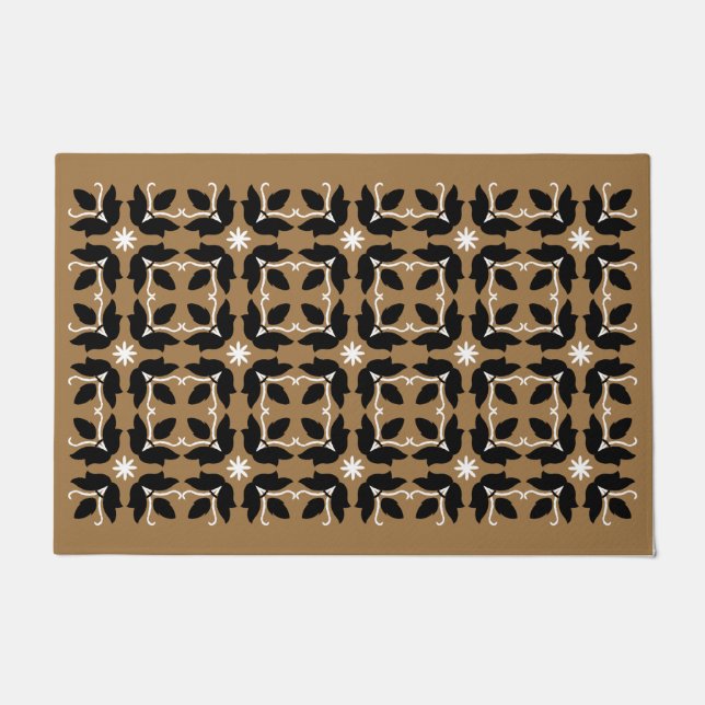 Chic Brown Tegel Flowers Patroon Grote Deurplaat Deurmat (Voorkant)
