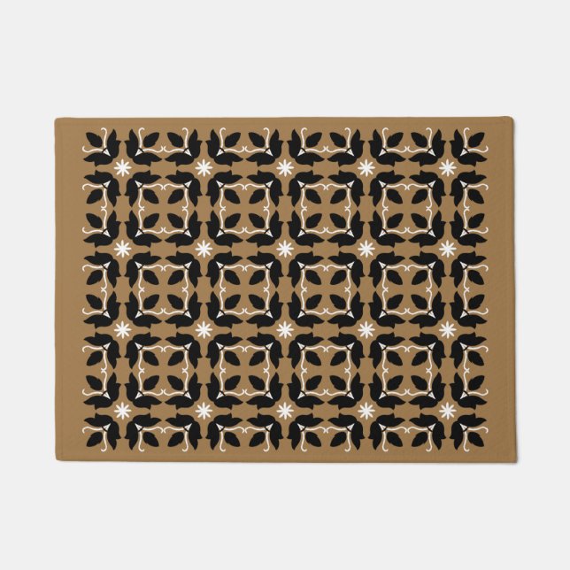 Chic Brown Tegel Flowers Patroon Small Deuren Deurmat (Voorkant)