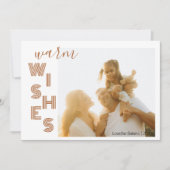 Chic Brown Warm Wishes Two Beach Family Photo  Feestdagenkaart (Voorkant)