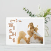 Chic Brown Warm Wishes Two Beach Family Photo  Feestdagenkaart (Staand voorkant)