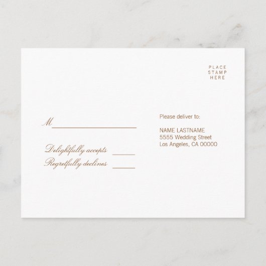 Chic Brown White Monogram Response RSVP Briefkaart (Achterkant)