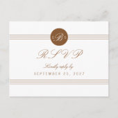 Chic Brown White Monogram Response RSVP Briefkaart (Voorkant)