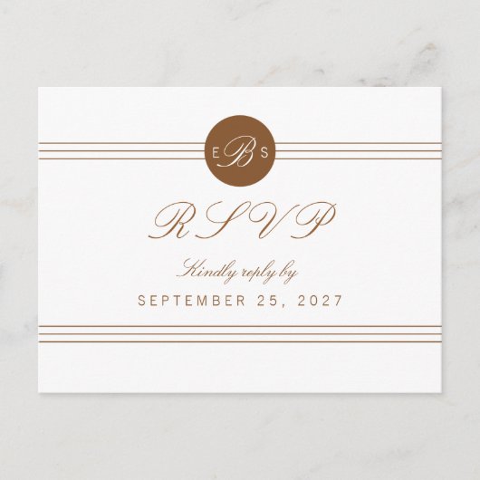 Chic Brown White Monogram Response RSVP Briefkaart (Voorkant)