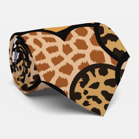 Chic Brown Zwart-wit Dier Print Harten Stropdas (Opgerold)