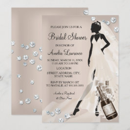 Chic Bruid beige Glitter Diamanten Bruiloft Kaart