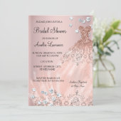 Chic Bruid roze jurk Diamond Bruiloft Borrel Kaart (Staand voorkant)