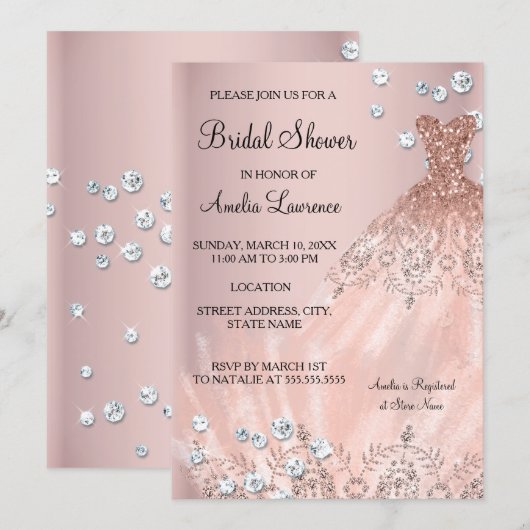 Chic Bruid roze jurk Diamond Bruiloft Borrel Kaart (Voorkant / Achterkant)