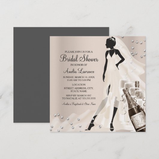 Chic Bruid & Sparkle Diamond Bruiloftsfeest 2 Kaart (Voorkant / Achterkant)