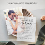 Chic bruiloft receptie Bewaar de datum Vellum Uitnodigingen<br><div class="desc">Vier je liefde in stijl met onze trouwreceptie bewaar de datum vellum overlay, perfect voor het aankondigen van uw bruiloft of privé bruiloft aan vrienden en familie en hen uit te nodigen om te vieren met u. Met "Happily Ever After Party" in een mix van een chique kalligrafiescript met moerassen...</div>