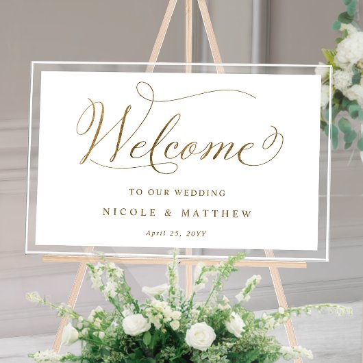 Chic bruiloft welkom wit en goud acryl teken bord
