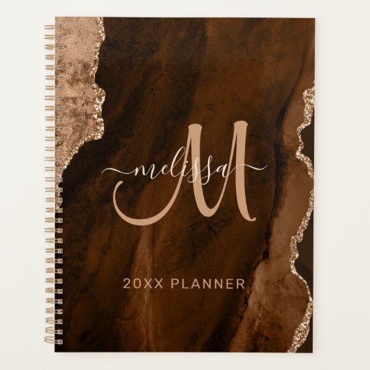 Chic Bruin Goud Glitter Agate Custom Monogram 2024 Planner (Voorkant)