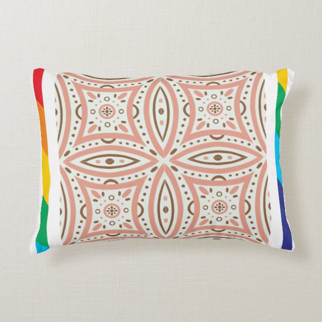 Chic Bruin & Roze Patroon Accent Kussen Home Decor (Voorkant)