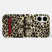 Chic Bruine Coquette Luipaard Strik Monogram Case-Mate iPhone Case (Achterkant (horizontaal))