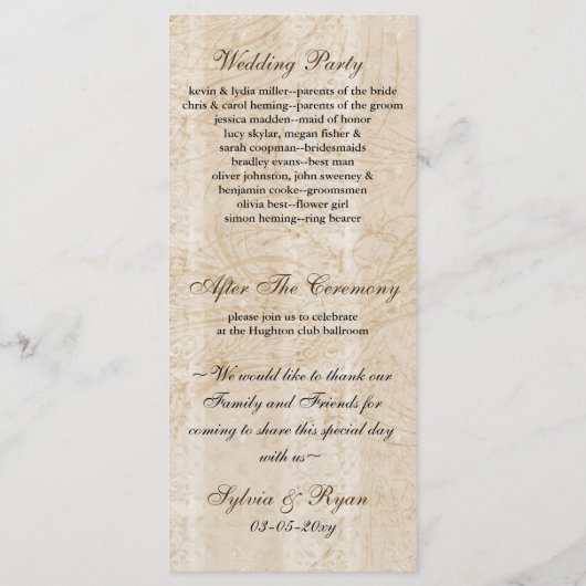 Chic bruine vogelkooi, liefde vogels bruiloft prog programmakaart (Achterkant)