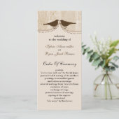 Chic bruine vogelkooi, liefde vogels bruiloft prog programmakaart (Staand voorkant)