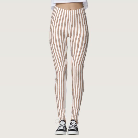 Chic Bruine Witte Strepen Leggings (Voorkant)