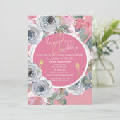 Chic Brunch & Bubble Pink & Gold Vrijgezellenfeest Kaart (Staand voorkant)