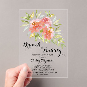 Chic Brunch en Bruisende Bloemachtige Bruidsuitnod Acryl Uitnodigingen