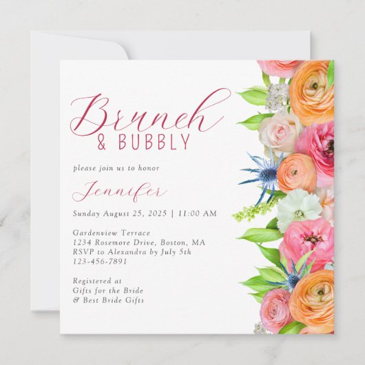 Chic Brunch en Bubble Floral Vrijgezellenfeest Kaart (Voorkant)