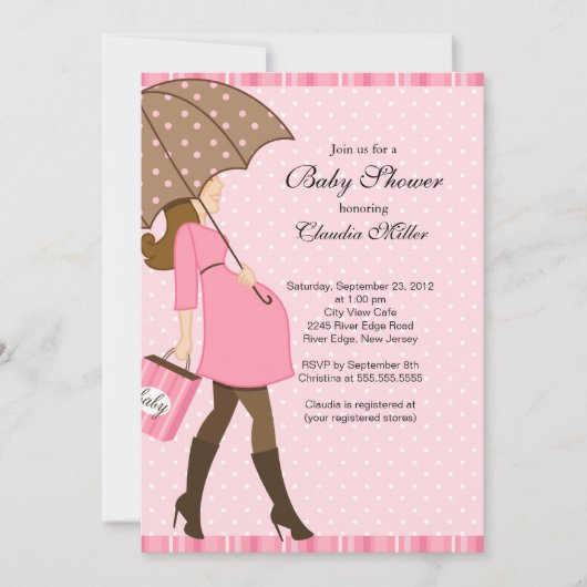 Chic Brunette Zwangere Baby shower van mama Kaart (Voorkant)