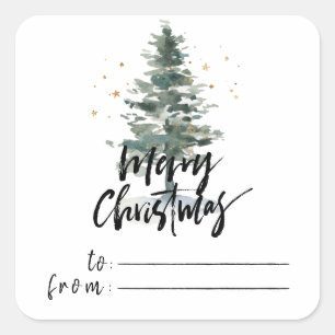Chic Brush Prettig Kerstmis Pijnboom Cadeaus Stick Vierkante Sticker