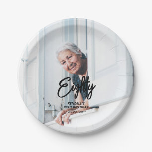 Chic Brush Schrift Custom Foto Verjaardagsfeestje Papieren Bordje