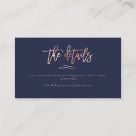 Chic Brush Script Roos Gold Wedding Details Visitekaartje