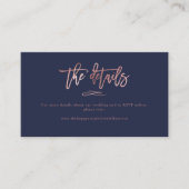 Chic Brush Script Roos Gold Wedding Details Visitekaartje (Voorkant)