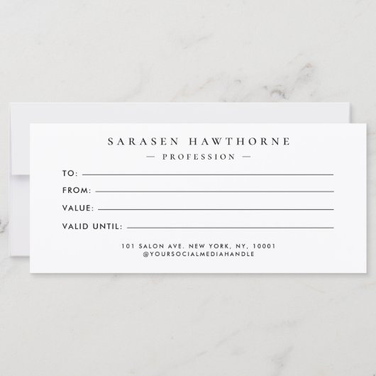 Chic Brush Stroke Elegant Zwart Cadeaubon (Achterkant)