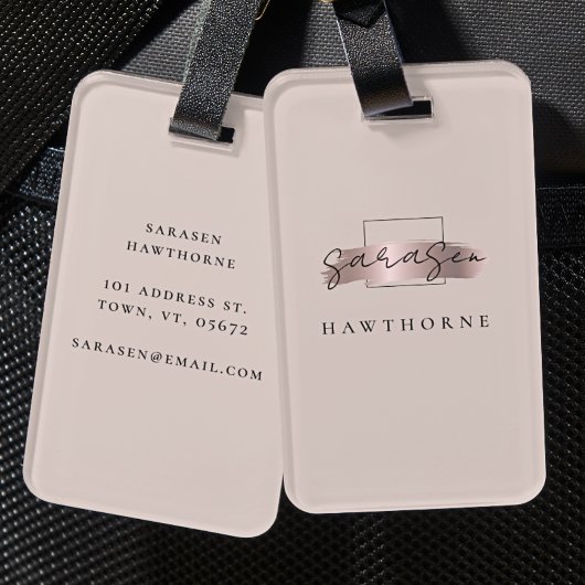 Chic Brush Stroke Faux Roos Gold Elegant Monogram Bagagelabel