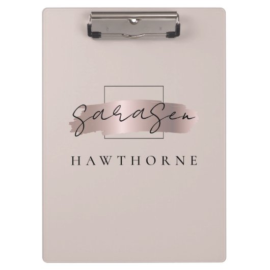 Chic Brush Stroke Faux Roos Gold Elegant Monogram Klembord (Voorkant)