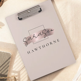 Chic Brush Stroke Faux Roos Gold Elegant Monogram Klembord