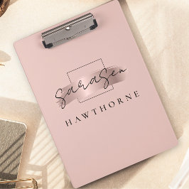 Chic Brush Stroke Faux Roos Gold Elegant Monogram Klembord