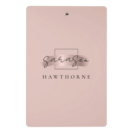 Chic Brush Stroke Faux Roos Gold Elegant Monogram Mini Klembord (Achterkant)