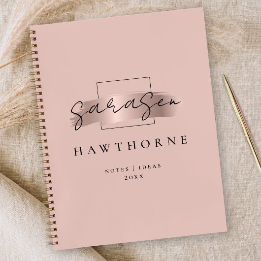 Chic Brush Stroke Faux Roos Gold Elegant Monogram Notitieboek