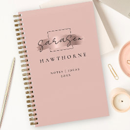 Chic Brush Stroke Faux Roos Gold Elegant Monogram Notitieboek