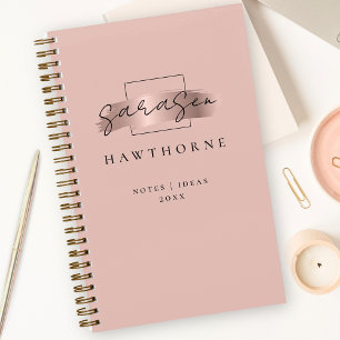 Chic Brush Stroke Faux Roos Gold Elegant Monogram Notitieboek